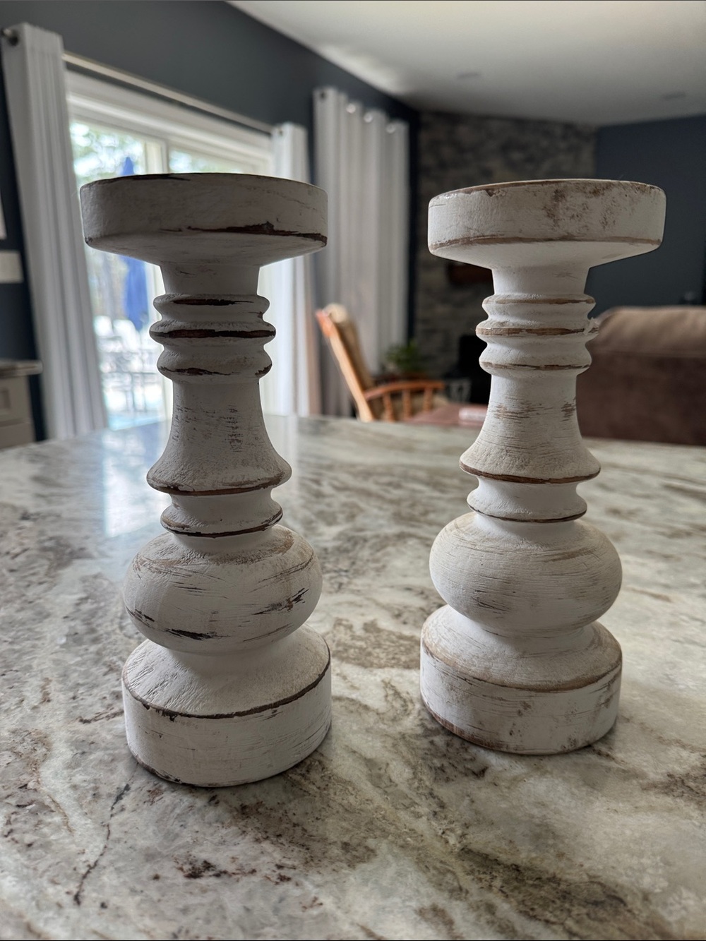 Pair of white distressed candlesticks!